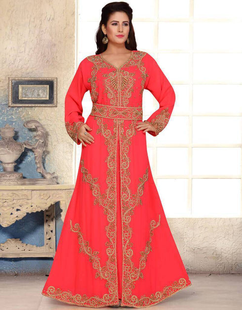 V neck Moroccan Style embroidered kaftan