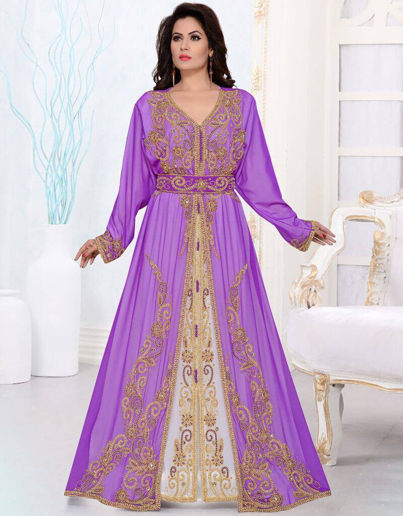 Women's Islamic wedding moroccan caftan Georgette Fabric, Golden